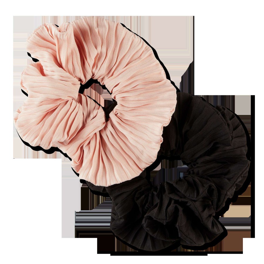 Accessories * | Pony Tail Black & Peach Scrunchies Scunci Exclusive Design