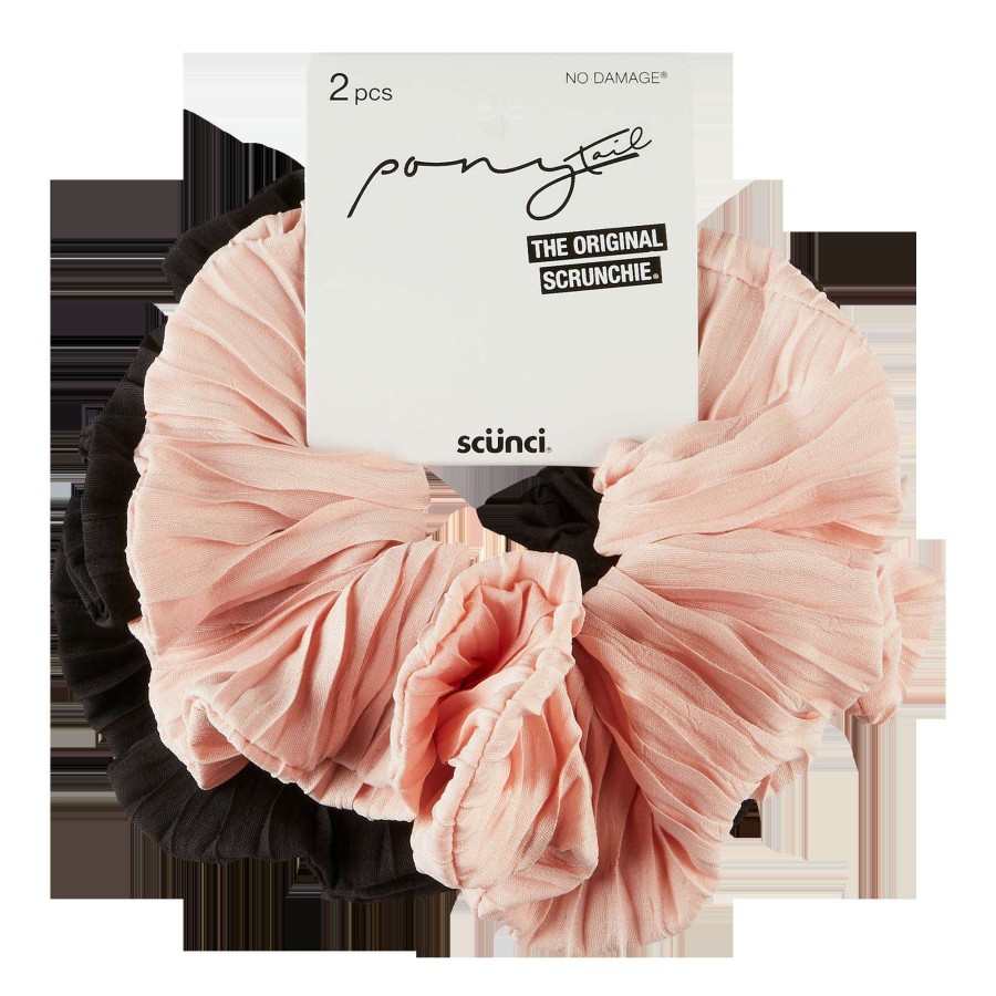 Accessories * | Pony Tail Black & Peach Scrunchies Scunci Exclusive Design