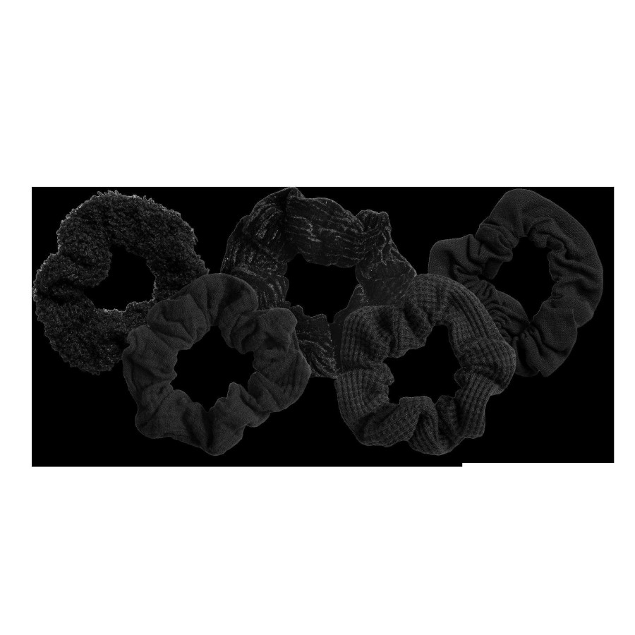 Accessories * | Black Assorted Textured Scrunchies Kitsch Fashion