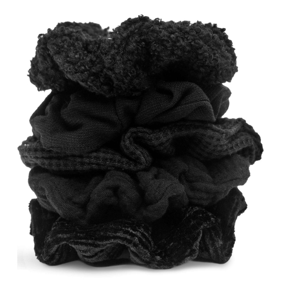 Accessories * | Black Assorted Textured Scrunchies Kitsch Fashion