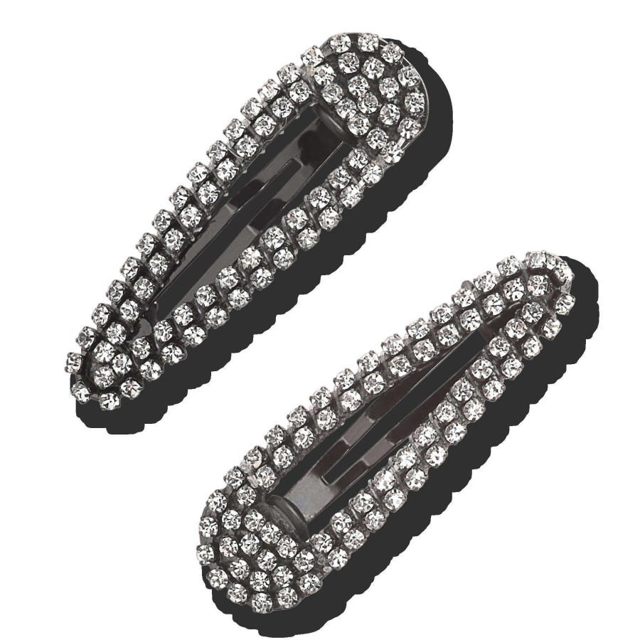 Accessories * | Mini Hematite Rhinestone Snap Clips Kitsch Best Price