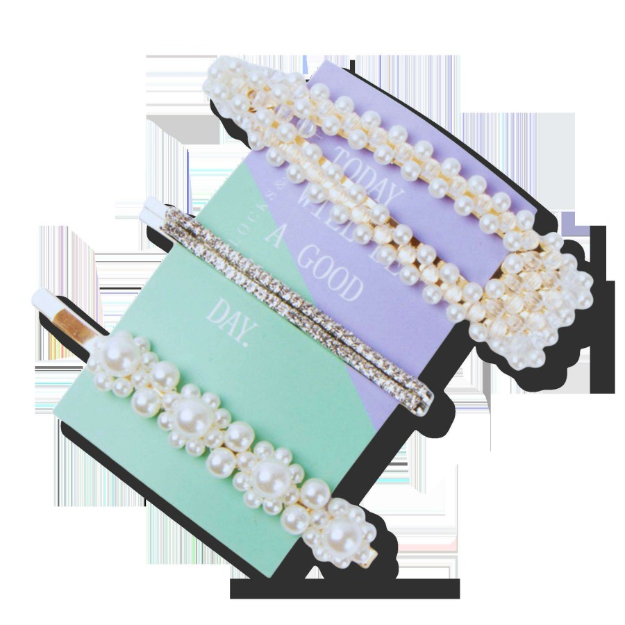 Accessories * | Rhinestone & Faux Pearl Barrette Set Locks & Mane Exquisite Gifts